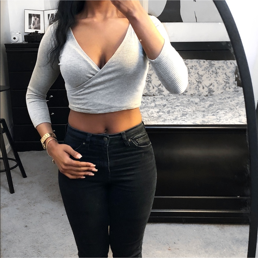 Gray Cross Body Crop Top